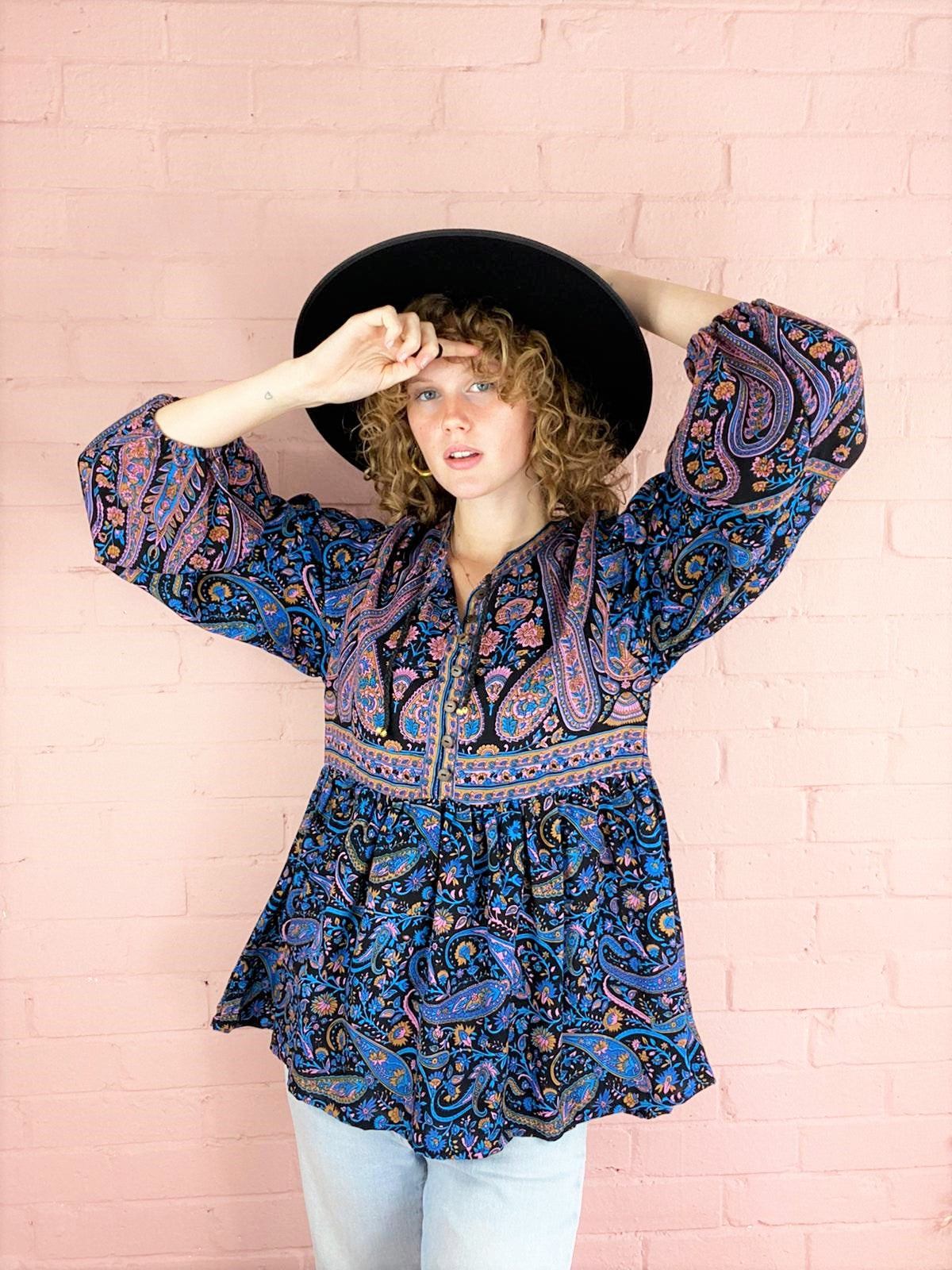 Florence Smock Top in Midnight Sapphire Paisley Floral