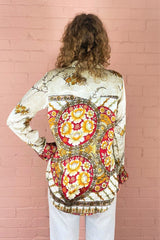 Clyde Shirt - Ivory, Ruby & Amber Blossom - Vintage Indian Sari - XS by All About Audrey