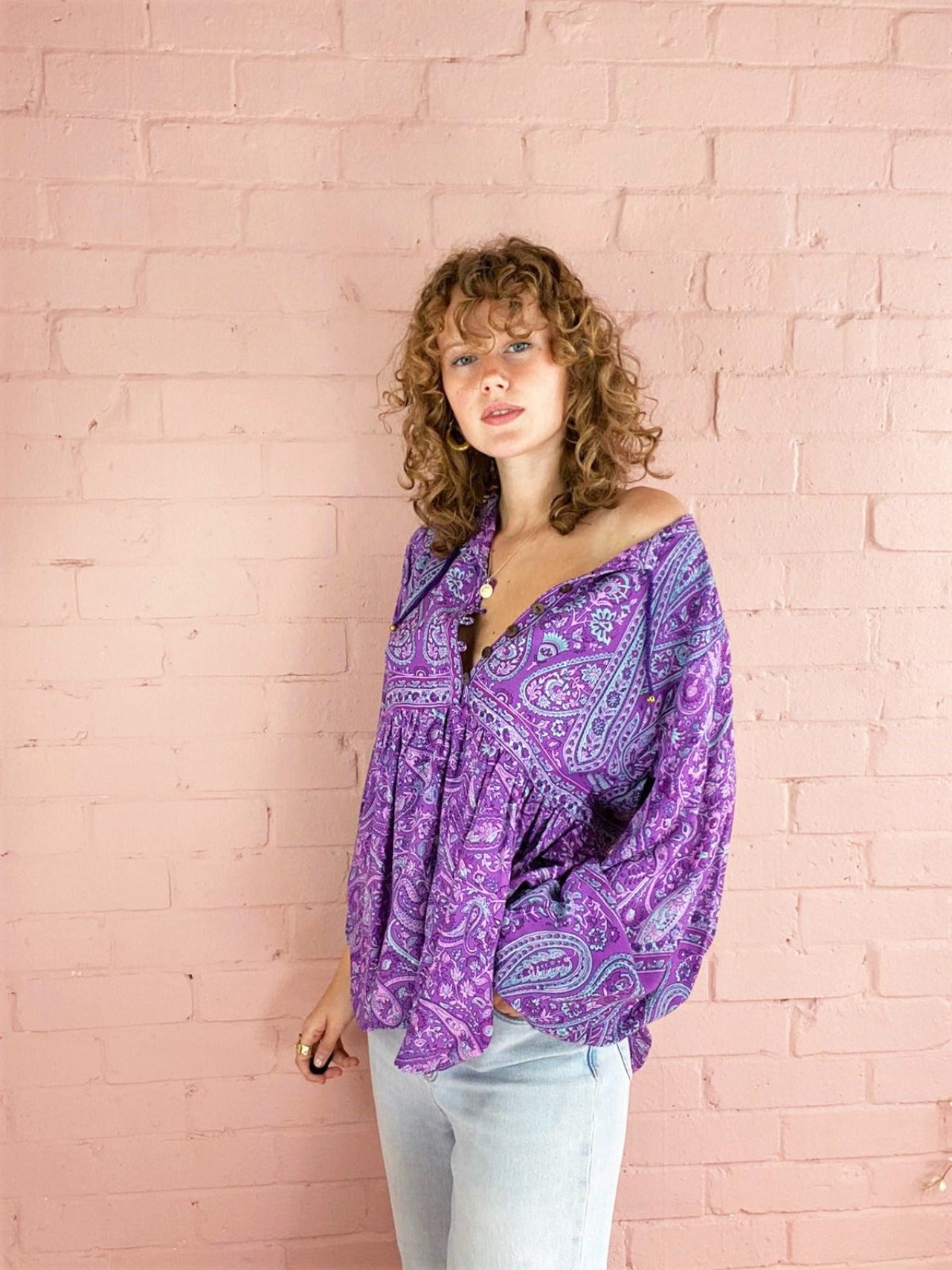 Florence Smock Top in Orchid Purple Paisley Floral