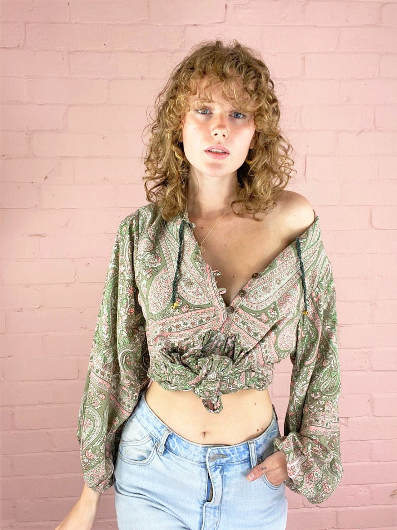 Florence Smock Top in Sage & Blush Paisley Floral