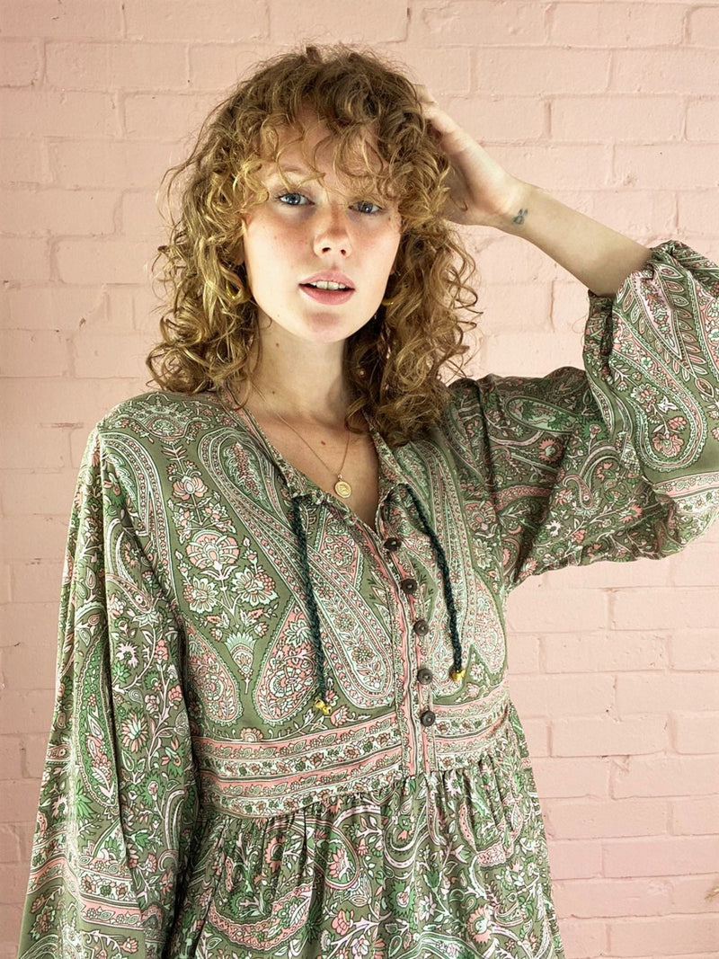 20% off | Florence Smock Top in Sage & Blush Paisley Floral