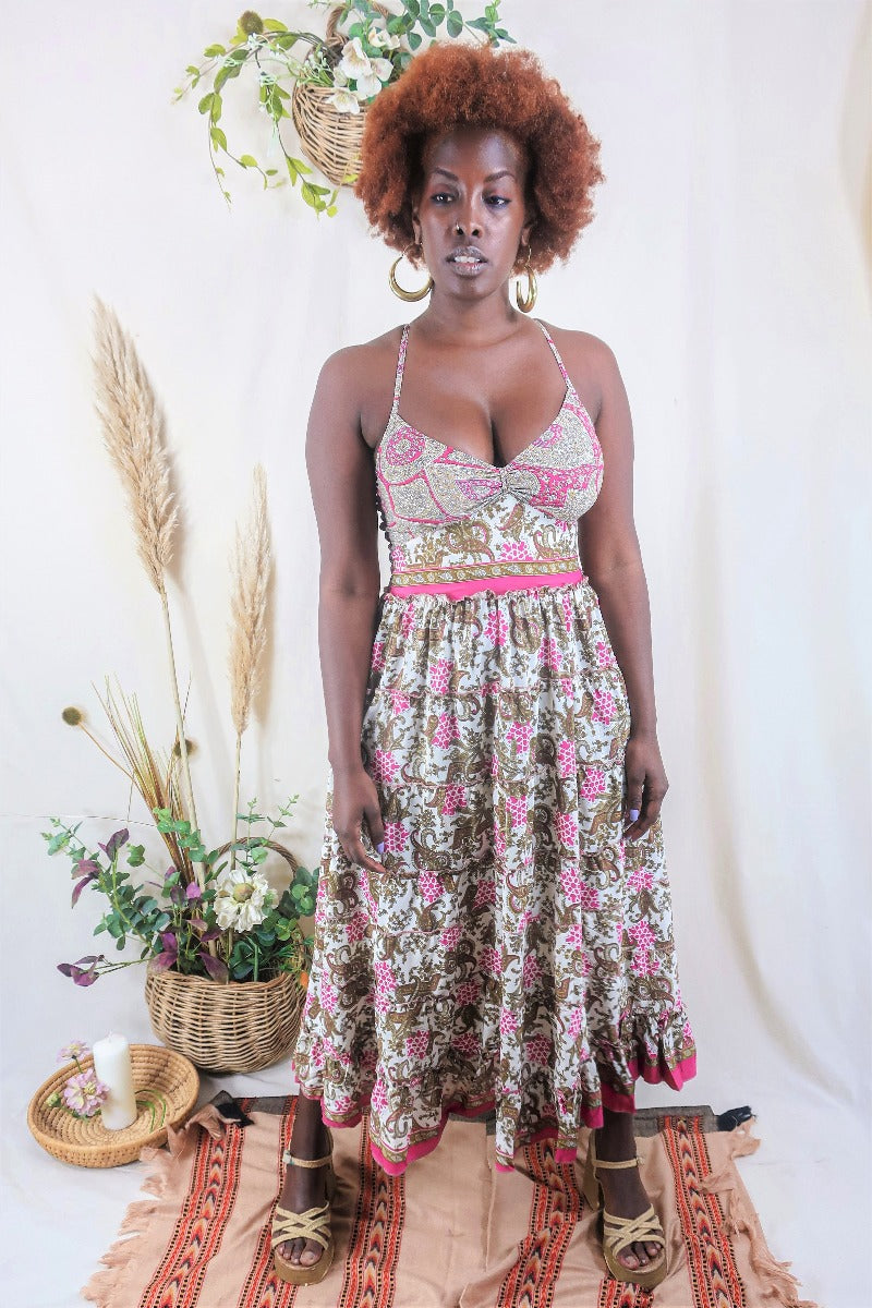 Pink and gold maxi dress clearance