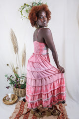 Delilah Maxi Dress - Petal Pink Chevron - Vintage Sari - Free Size S/M By All About Audrey