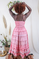 Delilah Maxi Dress - Petal Pink Chevron - Vintage Sari - Free Size S/M By All About Audrey