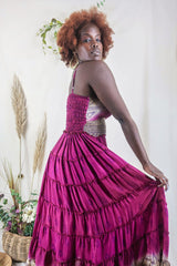 Delilah Maxi Dress - Blackberry Purple - Vintage Sari - Free Size S/M By All About Audrey