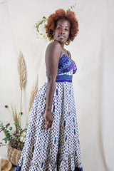 Delilah Maxi Dress - Amethyst & Aqua Motif - Vintage Sari - Free Size S/M By All About Audrey
