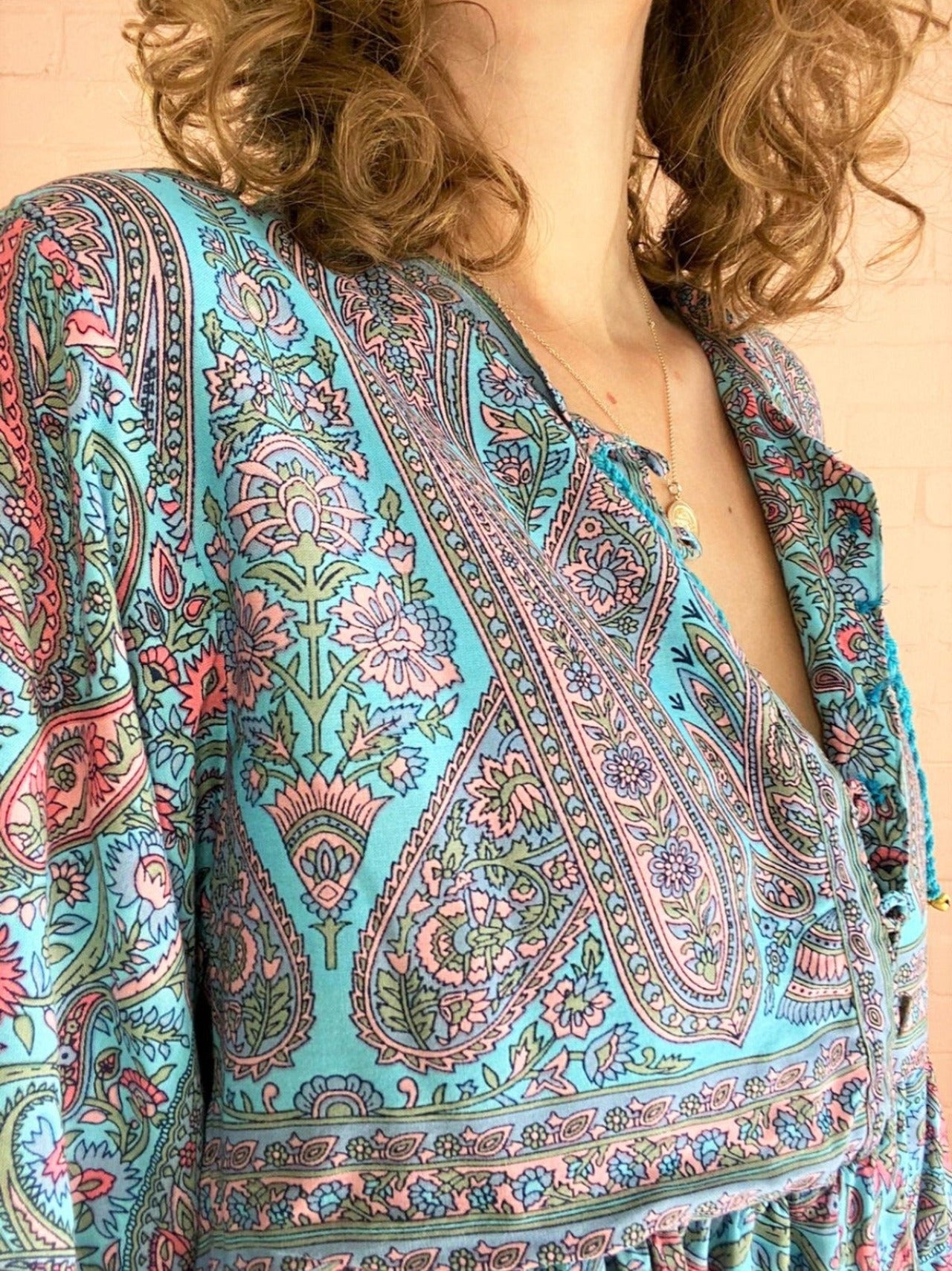 Florence Smock Top in Powder Blue & Peach Paisley Floral