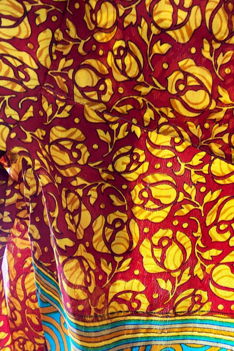 Clyde Shirt - Burnt Red & Topaz Floral - Vintage Indian Sari - XS by All About Audrey
