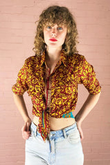 Clyde Shirt - Burnt Red & Topaz Floral - Vintage Indian Sari - XS by All About Audrey