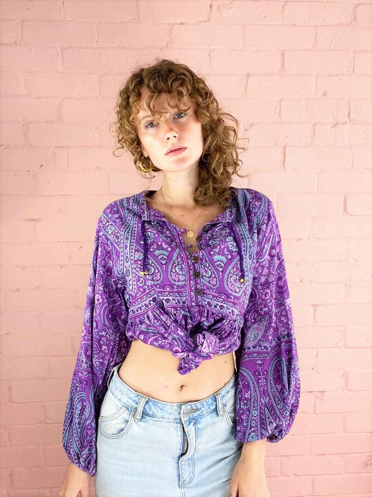 Florence Smock Top in Orchid Purple Paisley Floral