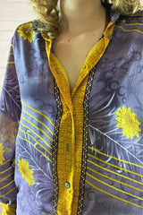 Bonnie Shirt Dress - Vintage Indian Sari - Amethyst & Gold Floral (M/L) by All About Audrey