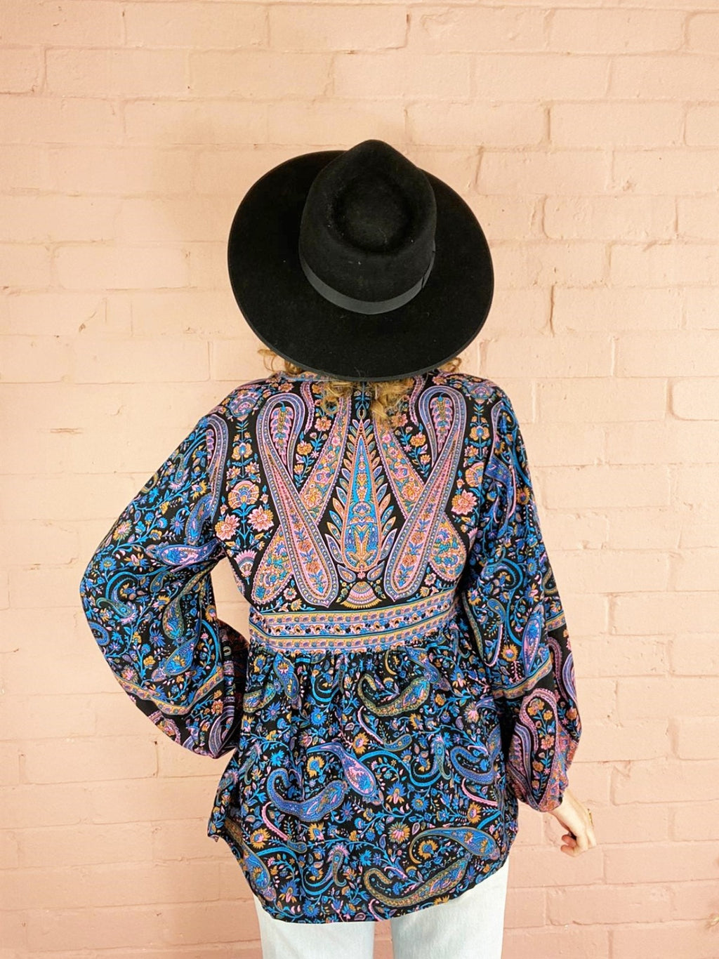 Florence Smock Top in Midnight Sapphire Paisley Floral