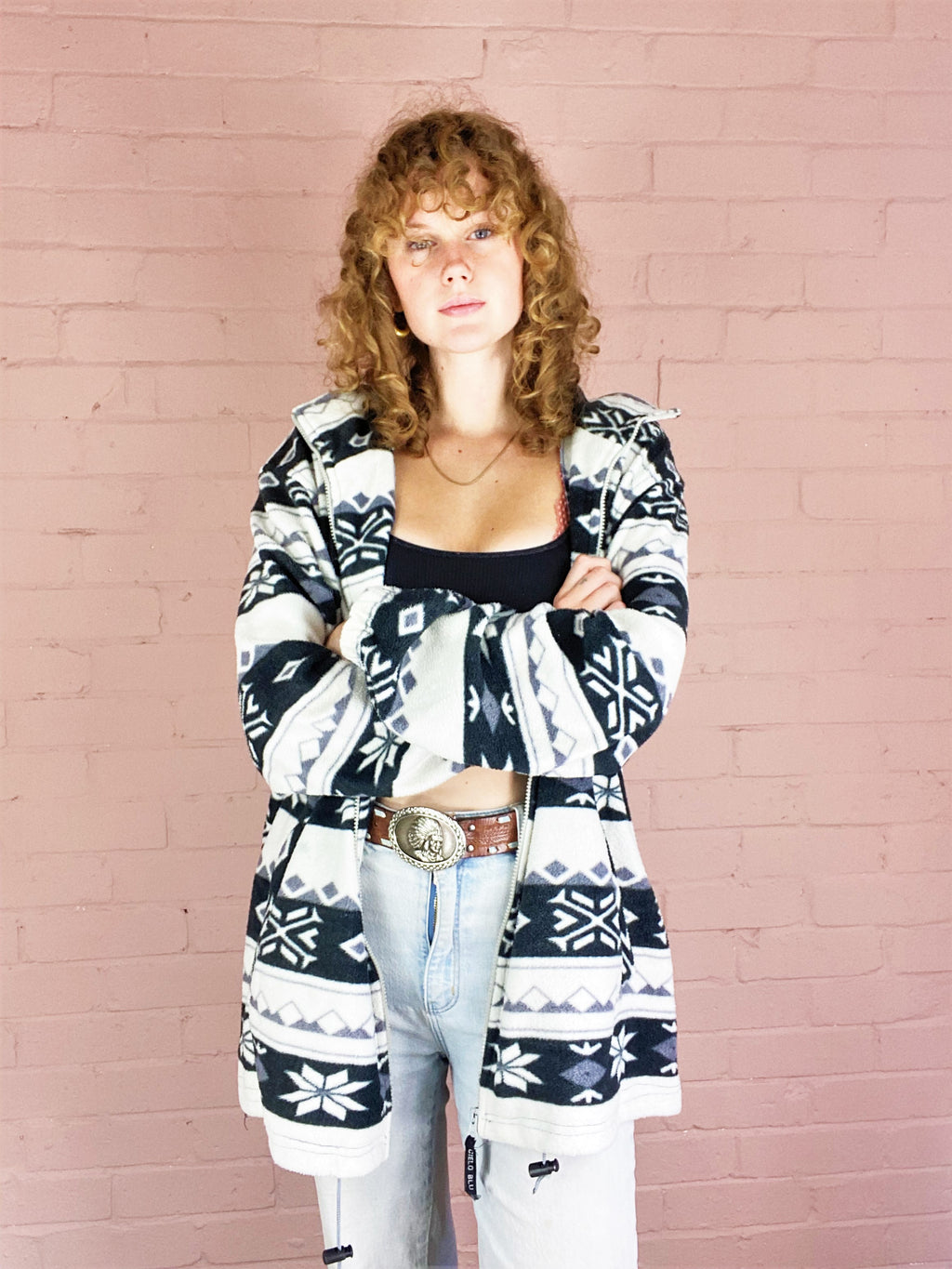 Vintage Fleece - Black, White & Mauve Crystal Flurry - Free Size