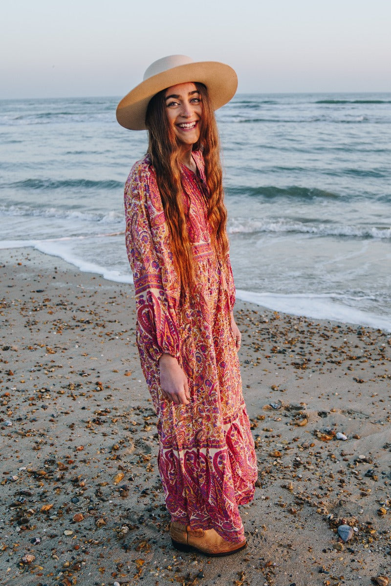 Florence Maxi Dress in Ivory & Violet Rose Paisley Floral