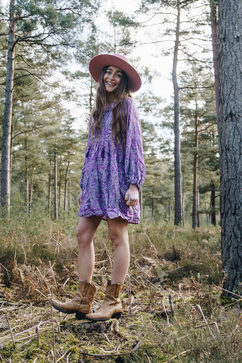 50% OFF Florence Mini Dress in Orchid Purple Paisley Floral