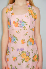 70's Vintage - Powder Pink Floral Frill Halter-neck Maxi - Size XS