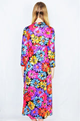 70's Vintage Dress - Colourful Daisy Tunic Maxi - Size XS/S