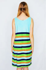 70's Vintage Dress - Vibrant Aqua Striped Sundress - Size S