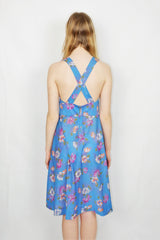 70's Vintage - Halter-Neck Skater Dress - Blue Floral - Size XXS