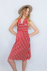 70's Vintage - Candy Red & White Striped Strappy Sundress - Size S