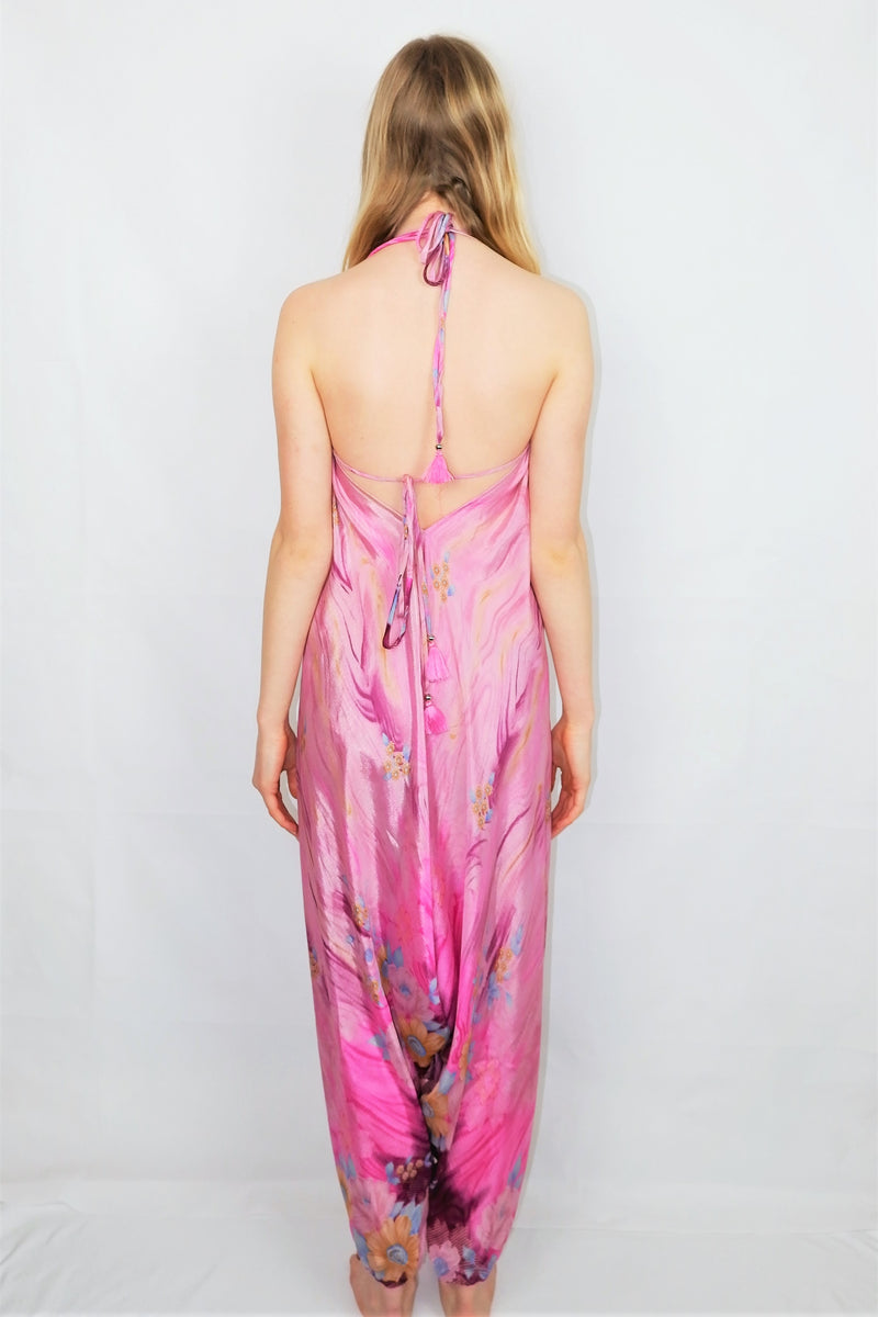 Medusa Jumpsuit - Harem Pant Halter Jumpsuit - Blush, Ice & Plum Floral - S/M