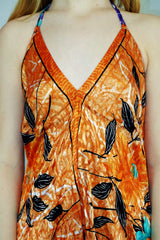 Medusa Jumpsuit - Harem Pant Halter Jumpsuit - Cantaloupe & Deep Violet Floral - XS