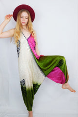 Medusa Jumpsuit - Harem Pant Halter Jumpsuit - Bright Contrast Floral Jacquard - S/M