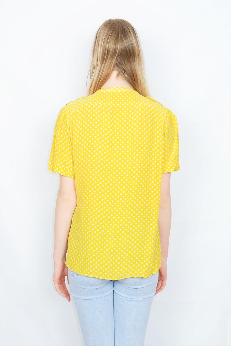 70's Vintage Silk Shirt - Sunshine Yellow Polka Dot - Size M/L
