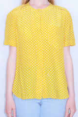 70's Vintage Silk Shirt - Sunshine Yellow Polka Dot - Size M/L