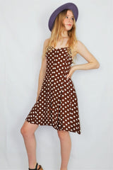 Vintage Button-up Mini Dress - Hazelnut Brown Polka Dots - XXS
