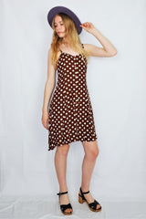 Vintage Button-up Mini Dress - Hazelnut Brown Polka Dots - XXS