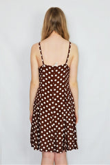 Vintage Button-up Mini Dress - Hazelnut Brown Polka Dots - XXS
