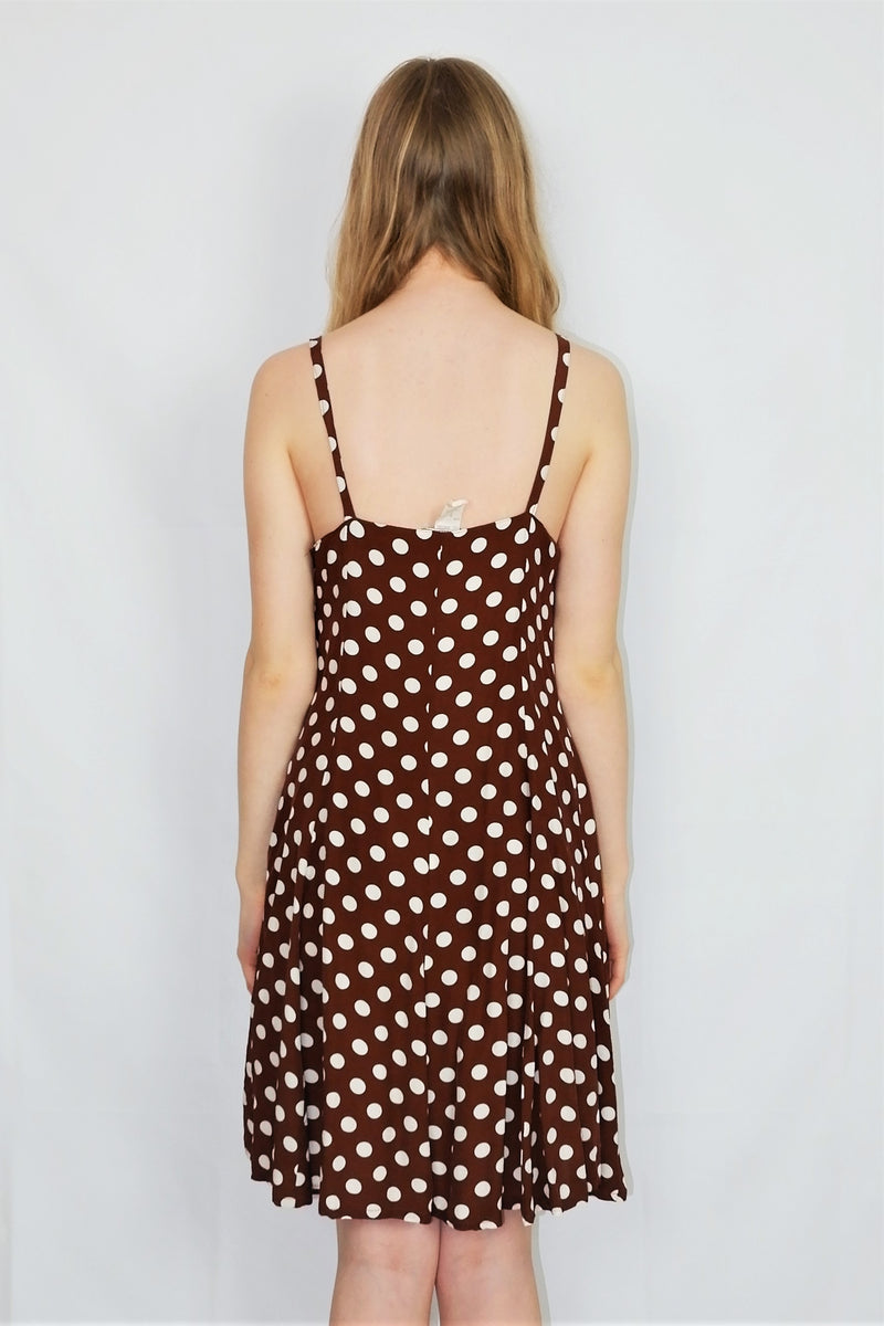 Vintage Button-up Mini Dress - Hazelnut Brown Polka Dots - XXS