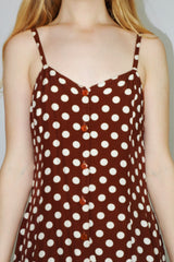 Vintage Button-up Mini Dress - Hazelnut Brown Polka Dots - XXS