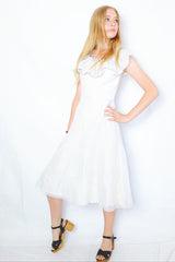 70s Vintage Dress - Sheer White with Black Polka Dots - Size XXS