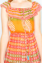 Esmerelda Maxi Dress - Vintage Indian Cotton - Fern, Monarch Orange & Candy Paisley - Free Size