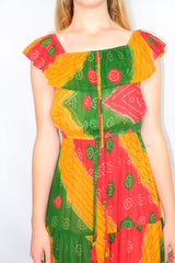Esmerelda Maxi Dress - Vintage Indian Cotton - Scarlet, Forest & Sunflower - Free Size
