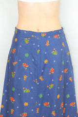 70's Vintage Skirt - Aegean Blue with a Bright Graphic Illustration - S