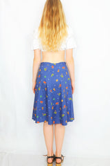 70's Vintage Skirt - Aegean Blue with a Bright Graphic Illustration - S