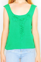 70's Vintage Knitted Vest - Bright Emerald Green - Size M/L