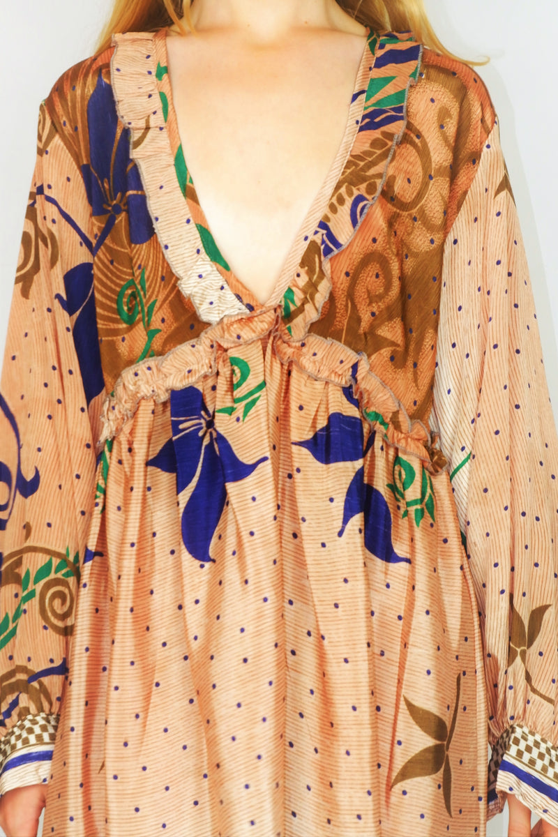 Joplin Frill Dress - Vintage Indian Sari - Autumnal Sunrise Ombre - M/L
