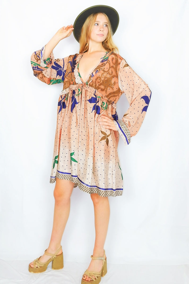 Joplin Frill Dress - Vintage Indian Sari - Autumnal Sunrise Ombre - M/L