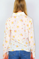 70's Vintage Shirt - Sweet Pastel Floral - Size M/L