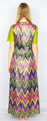 70's Vintage Party Dress - Chartreuse, Pink & Purple Sparkle - Size XS