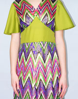 70's Vintage Party Dress - Chartreuse, Pink & Purple Sparkle - Size XS