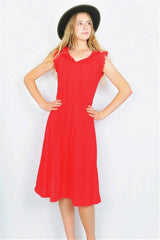 Vintage Midi Dress - Poppy Red Sleeveless Broderie Anglaise - Size XS By All About Audrey