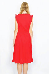 Vintage Midi Dress - Poppy Red Sleeveless Broderie Anglaise - Size XS By All About Audrey