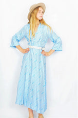 Vintage Maxi Housecoat - Button Blue & Salt White - Size S By All About Audrey