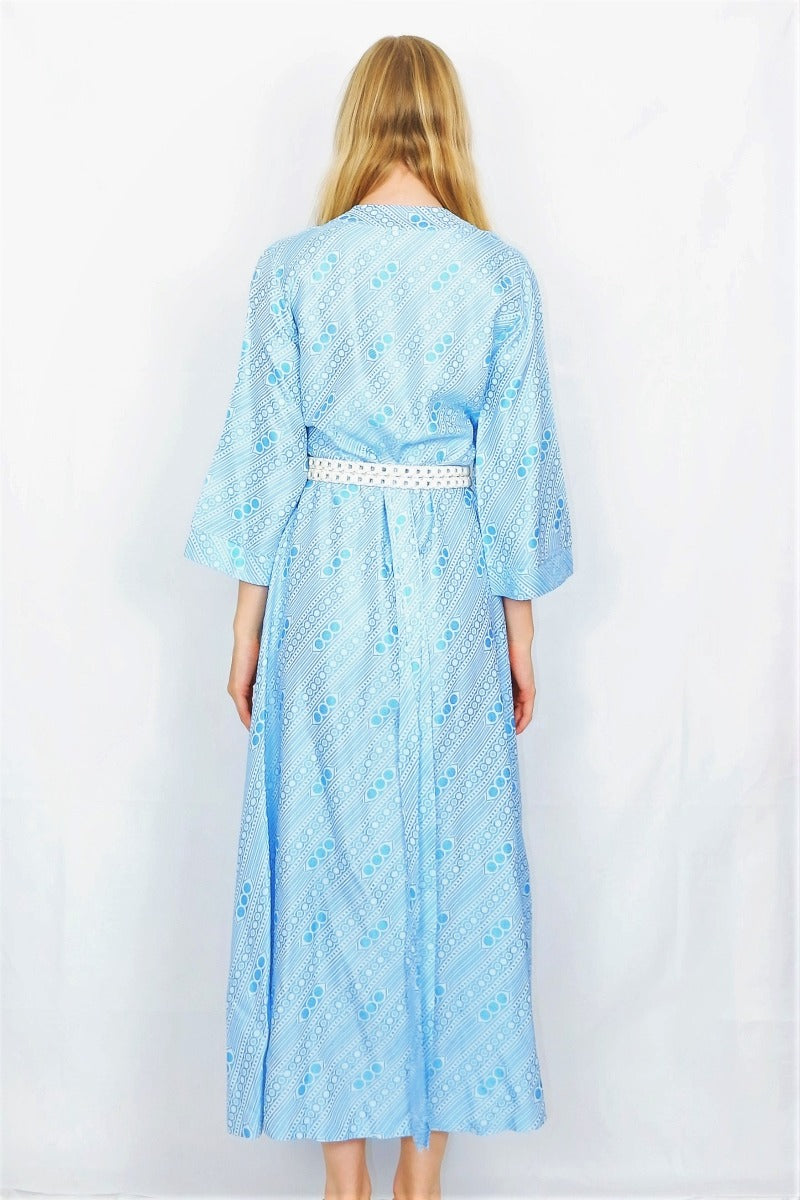 Vintage Maxi Housecoat - Button Blue & Salt White - Size S By All About Audrey