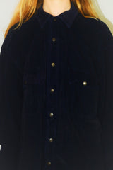 Vintage 70s Oversized Corduroy Shirt - Darkest Blue - Free Size